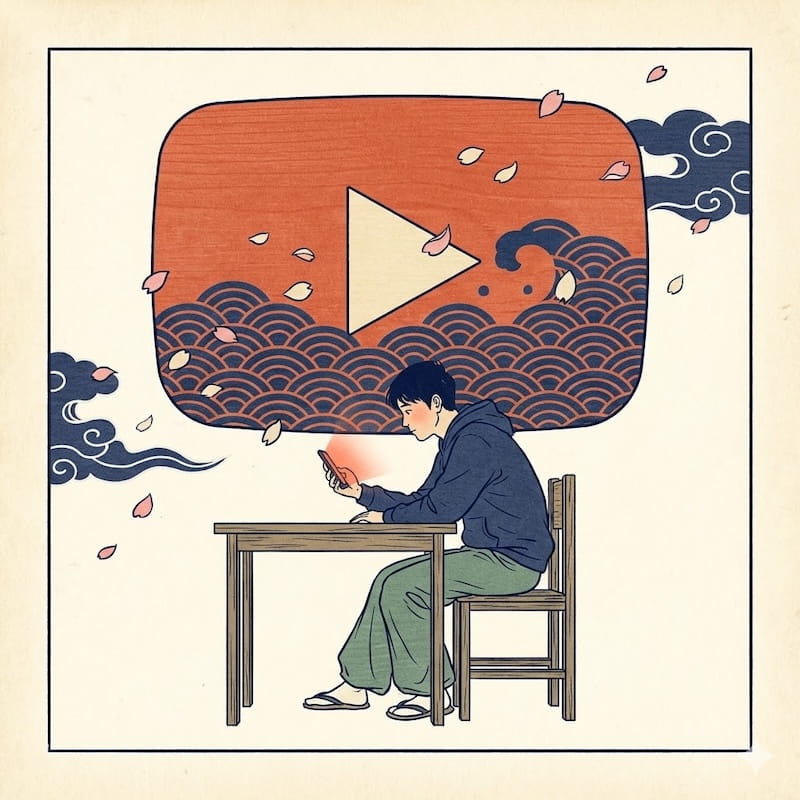 Ukiyo-e style illustration of digital learning